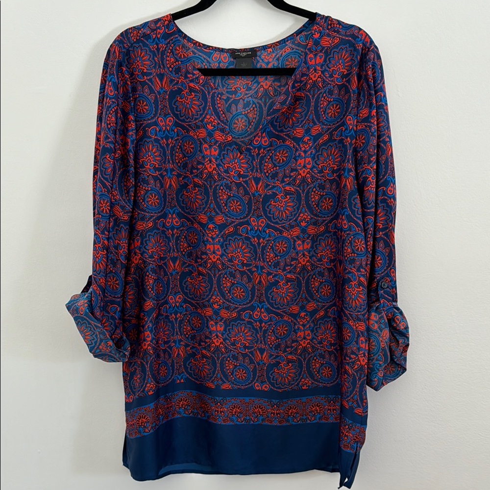 Ann Taylor Orange and Blue Paisley Blouse